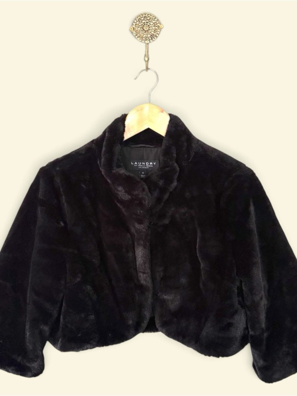 Laundry by Shelli Segal Black Faux Fur Cropped Shrug Bolero Jacket M - Picture 2 of 10